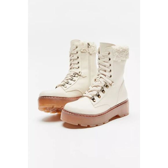 Circus By Sam Edelman Womens Sanders 2 Lace Up Boots Sz 8.5 Ivory - Picture 1 of 12